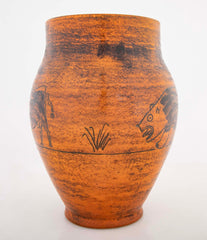 Orange Glazed Vase with Bull by French Ceramist Jacques Blin