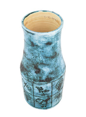 A Jacques Blin Blue Glazed Ceramic Vase with Bird Decor