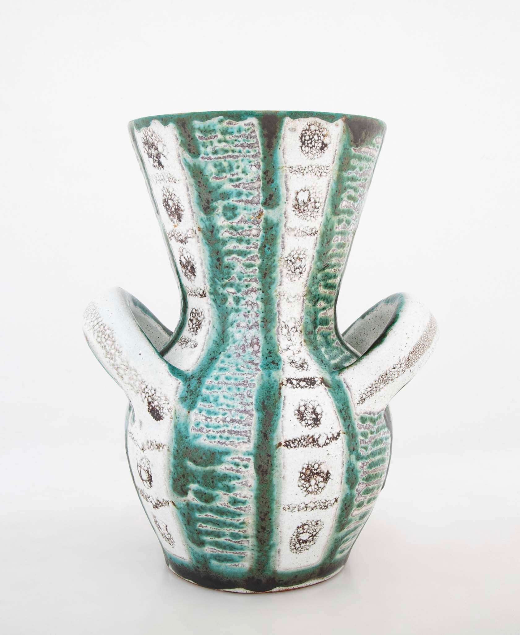 Teal & Gray Glazed Ceramic Vase by French Ceramist Robert Picault