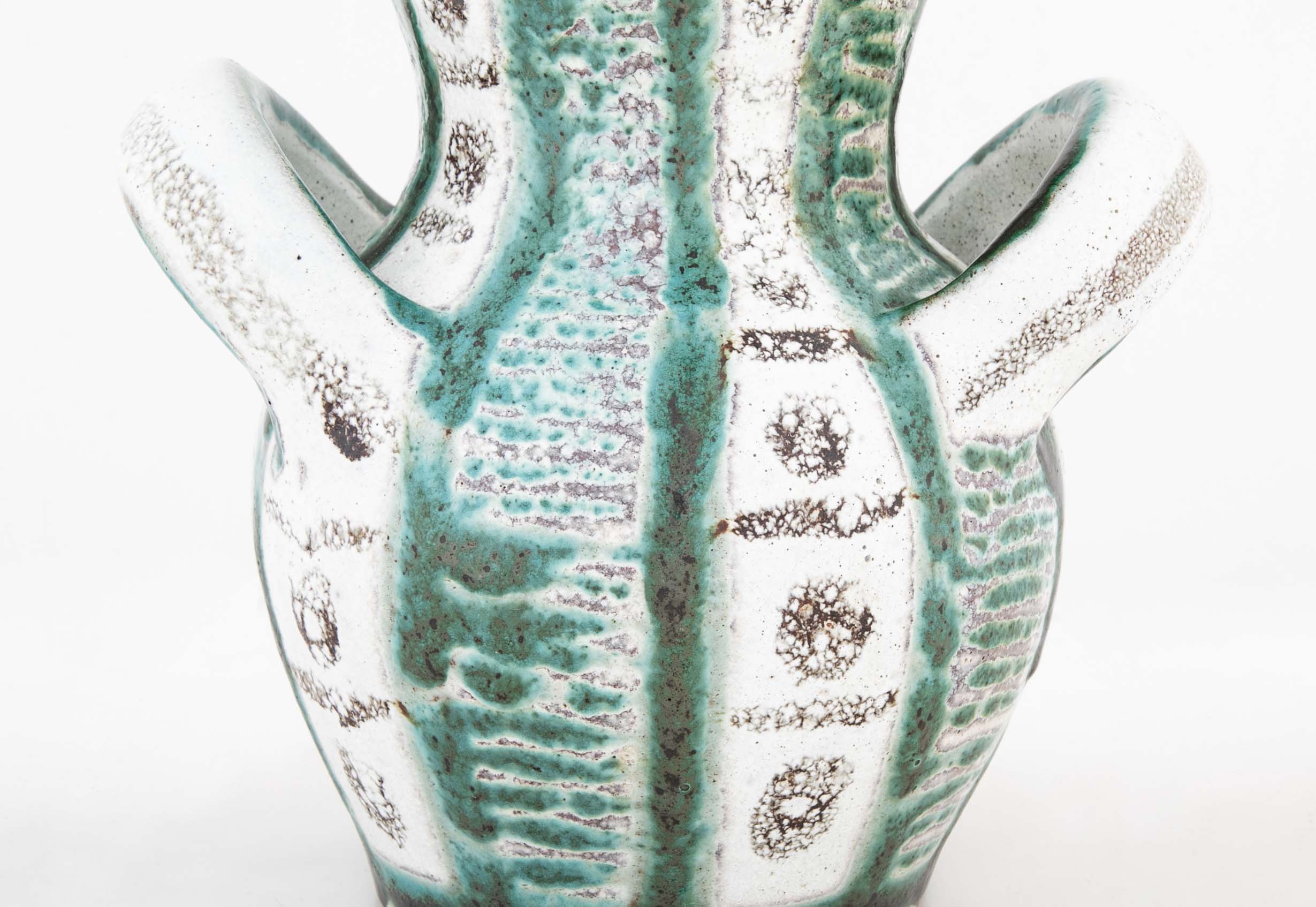 Teal & Gray Glazed Ceramic Vase by French Ceramist Robert Picault