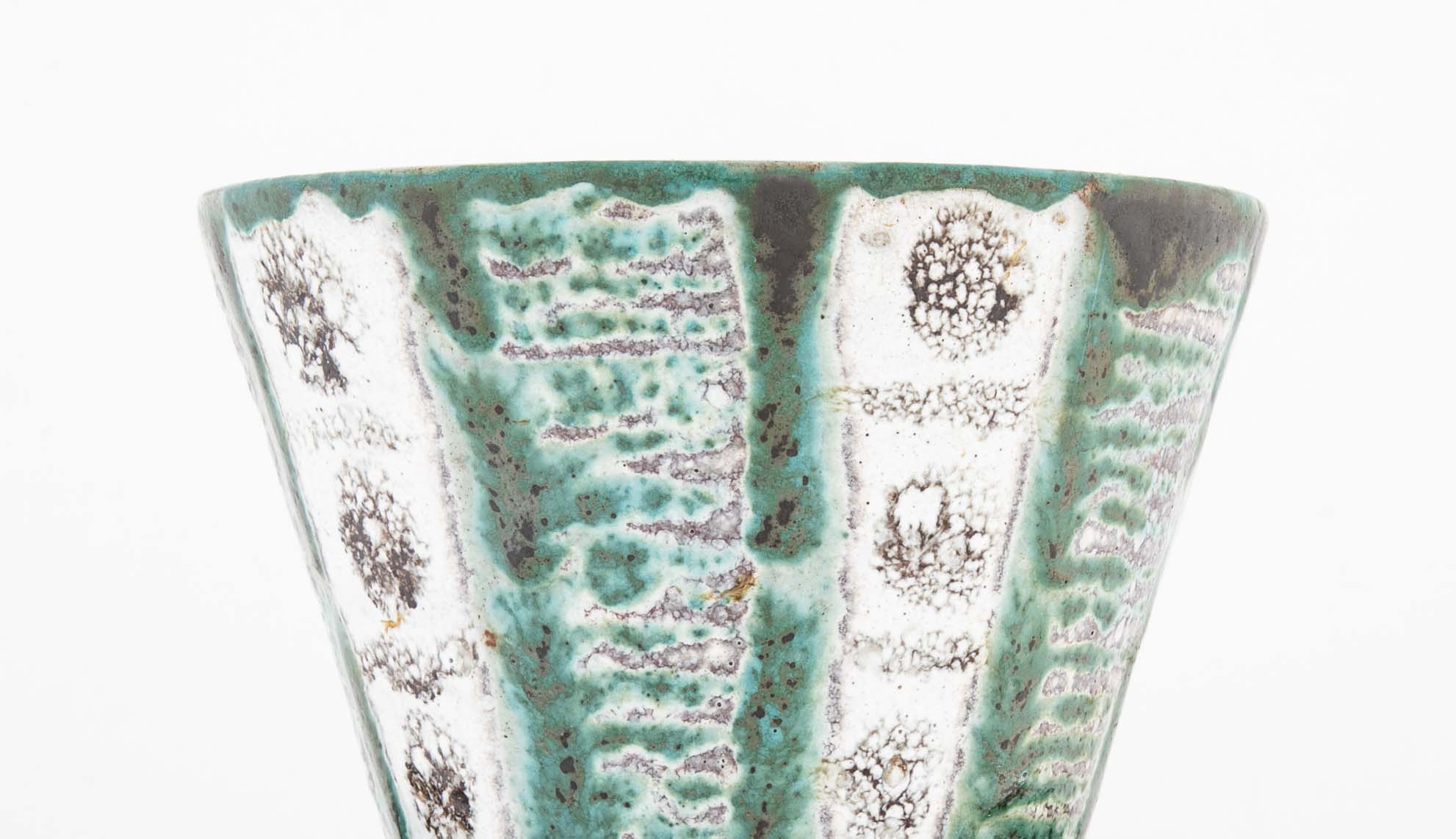 Teal & Gray Glazed Ceramic Vase by French Ceramist Robert Picault