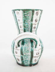 Teal & Gray Glazed Ceramic Vase by French Ceramist Robert Picault
