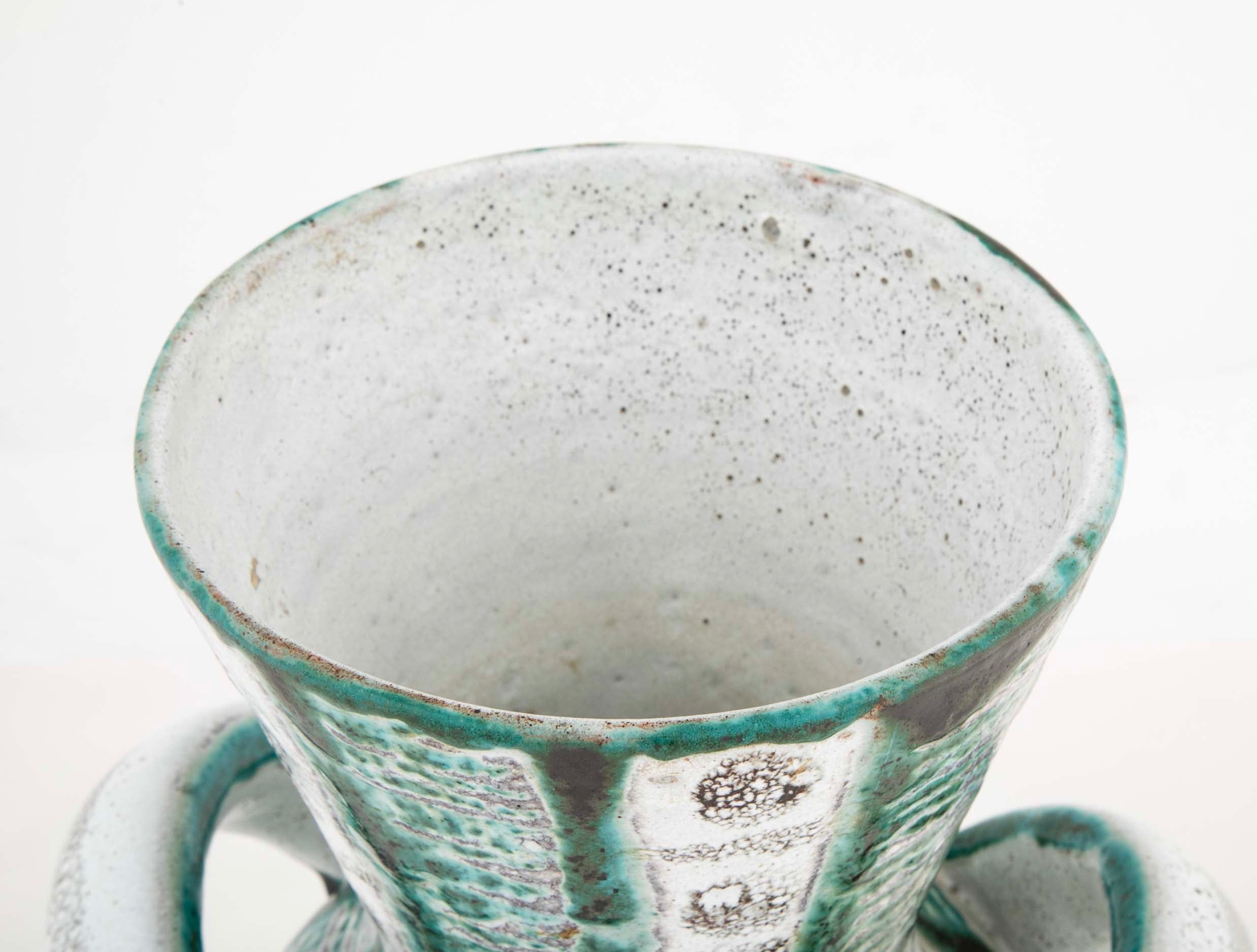 Teal & Gray Glazed Ceramic Vase by French Ceramist Robert Picault