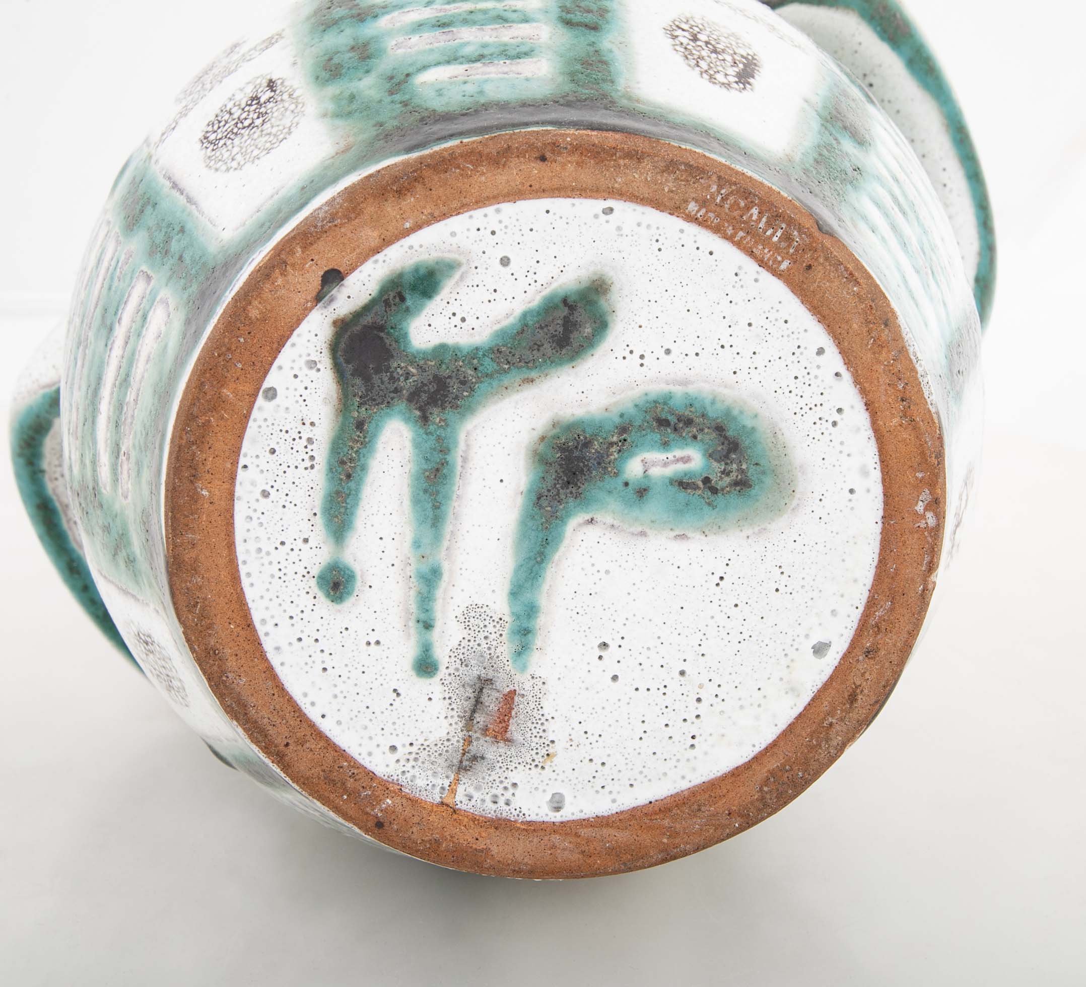 Teal & Gray Glazed Ceramic Vase by French Ceramist Robert Picault