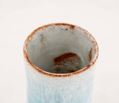 Glazed White & Blue Stoneware Vase by French Ceramist Jean Besnard