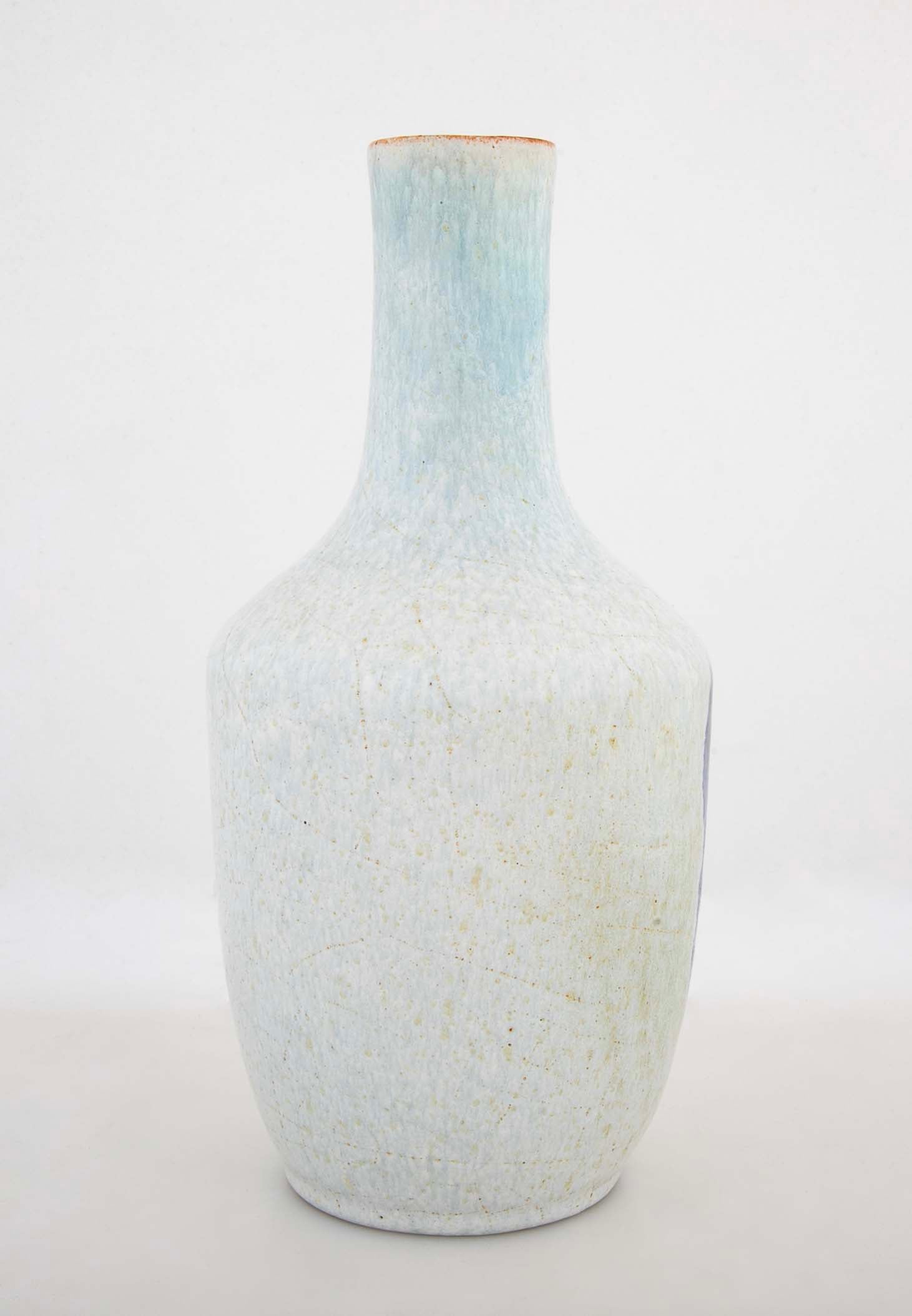 Glazed White & Blue Stoneware Vase by French Ceramist Jean Besnard