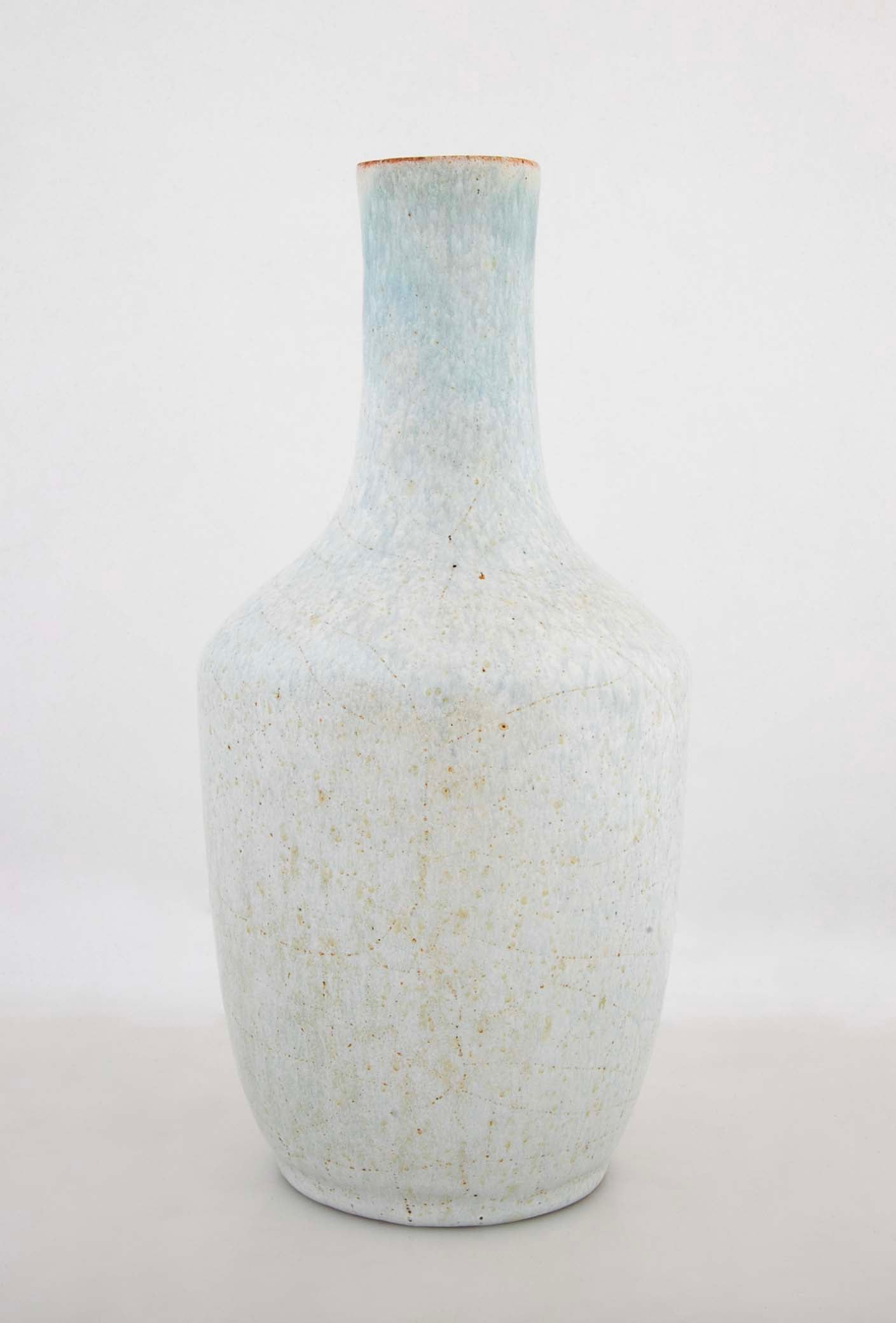 Glazed White & Blue Stoneware Vase by French Ceramist Jean Besnard