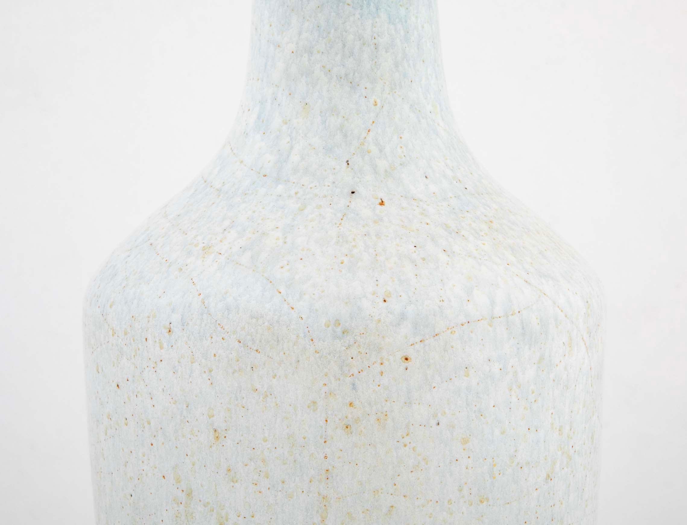 Glazed White & Blue Stoneware Vase by French Ceramist Jean Besnard