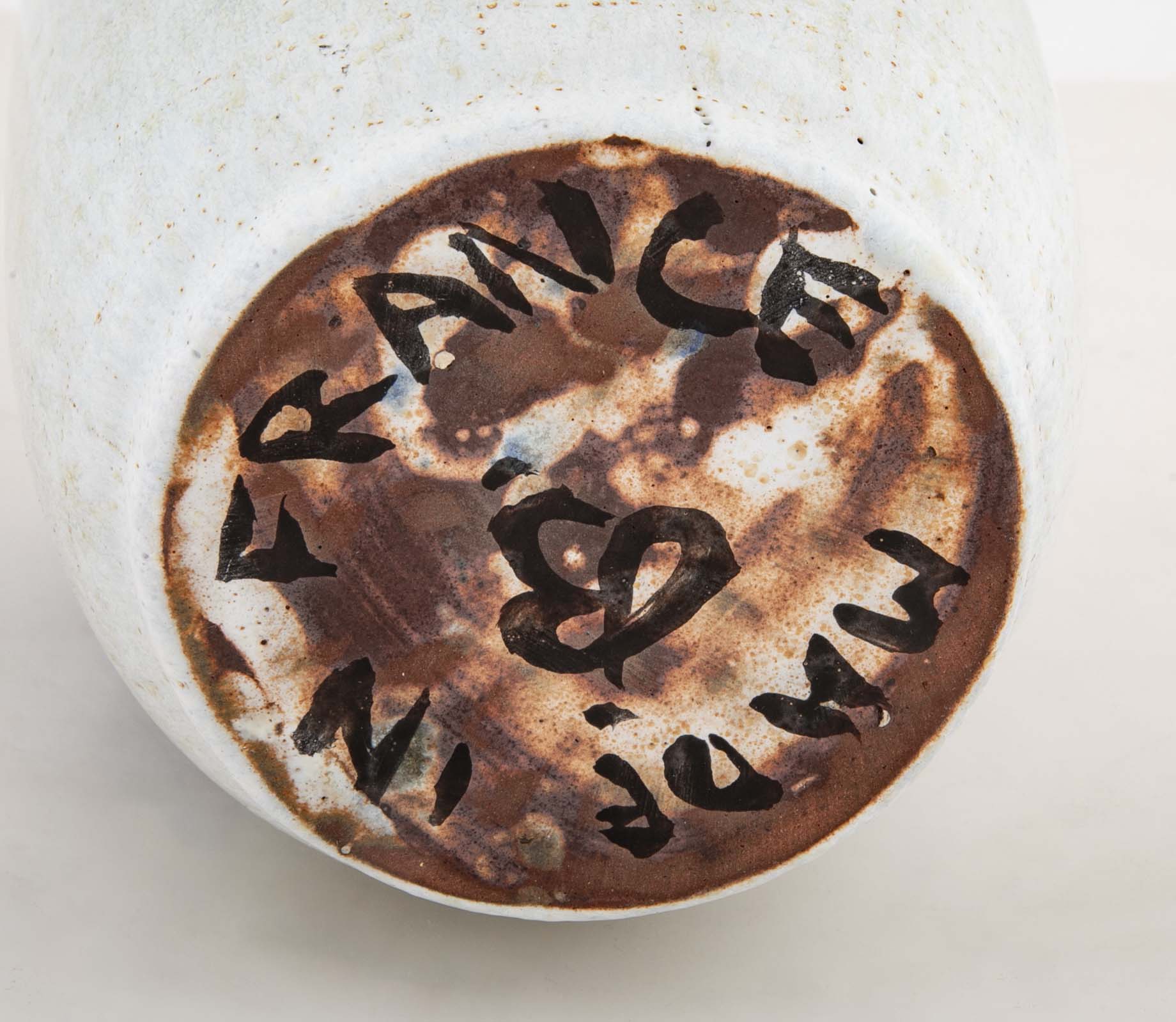 Glazed White & Blue Stoneware Vase by French Ceramist Jean Besnard