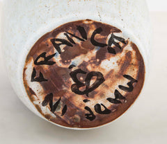 Glazed White & Blue Stoneware Vase by French Ceramist Jean Besnard