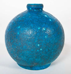 Edmond Lachenal Blue Crackled Enamel Glazed Ball Vase