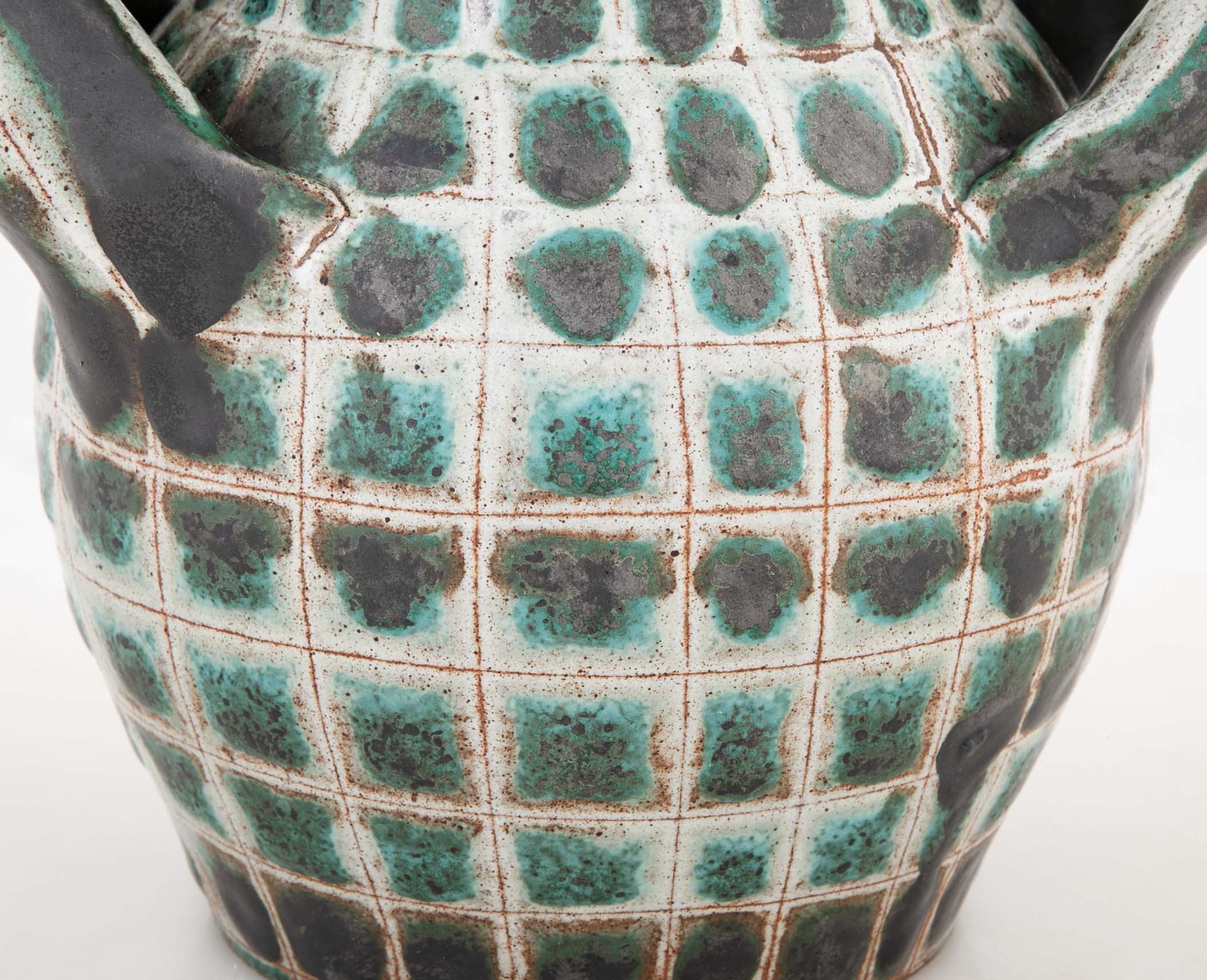 Earthenware Teal & Gray Vase by French Ceramist Robert Picault