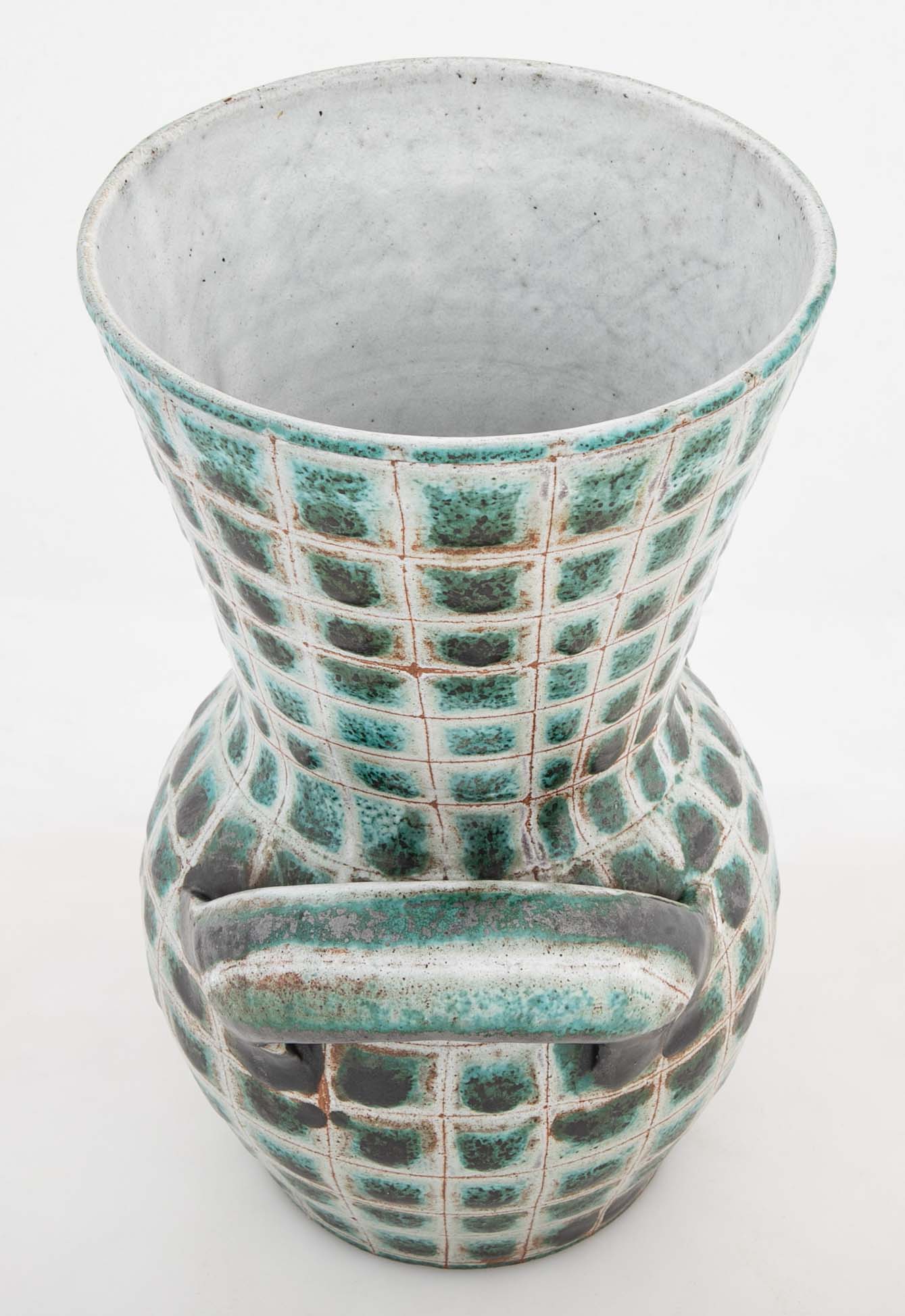 Earthenware Teal & Gray Vase by French Ceramist Robert Picault