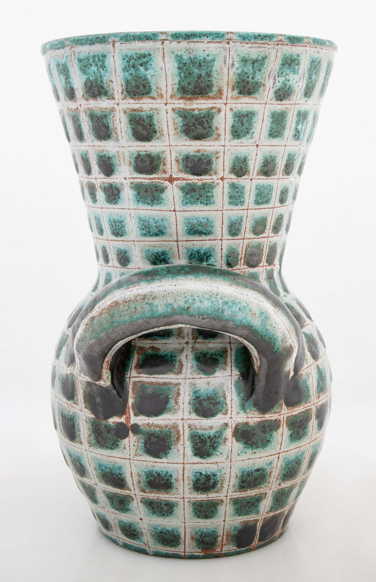 Earthenware Teal & Gray Vase by French Ceramist Robert Picault