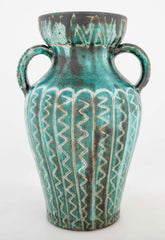 Earthenware Long Neck Teal Glazed Vase by French Ceramist Robert Picault