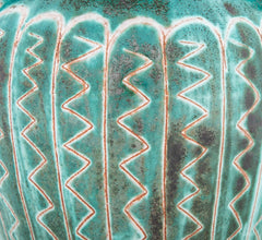 Earthenware Long Neck Teal Glazed Vase by French Ceramist Robert Picault