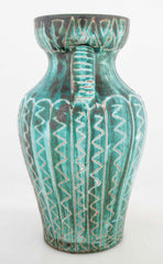 Earthenware Long Neck Teal Glazed Vase by French Ceramist Robert Picault