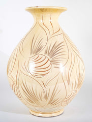 Kahler Earthenware Vase in Cream Glaze with Incised Foliage Design
