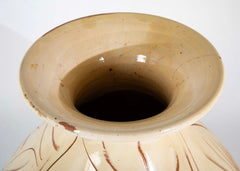 Kahler Earthenware Vase in Cream Glaze with Incised Foliage Design