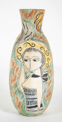 "Young Women with Hats" an Ovoid Ceramic Vase by Marcello Fantoni