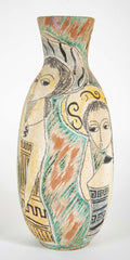 "Young Women with Hats" an Ovoid Ceramic Vase by Marcello Fantoni