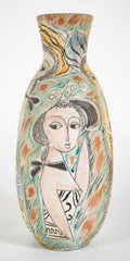 "Young Women with Hats" an Ovoid Ceramic Vase by Marcello Fantoni