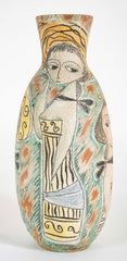"Young Women with Hats" an Ovoid Ceramic Vase by Marcello Fantoni