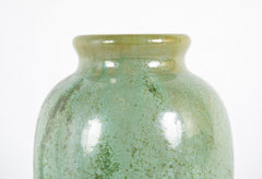 Green Fulper Pottery Vase with Darker Flambe on Light Green Field