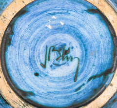 Jacques Blin Incised Blue Glazed Ceramic Vase with Animal Decor