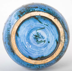 Jacques Blin Incised Blue Glazed Ceramic Vase with Animal Decor