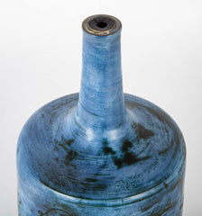 Jacques Blin Incised Blue Glazed Ceramic Vase with Animal Decor