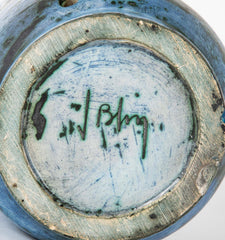 Jacques Blin Incised Blue Glazed Ceramic Vase with Animal Decor