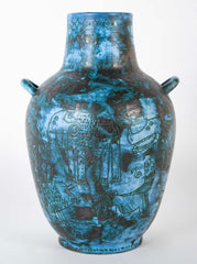 A Jacques Blin Sgraffito Glazed Stoneware Vase with Animal Decor