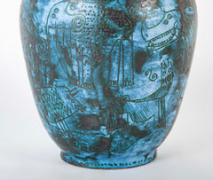 A Jacques Blin Sgraffito Glazed Stoneware Vase with Animal Decor