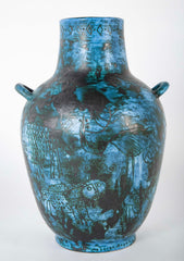 A Jacques Blin Sgraffito Glazed Stoneware Vase with Animal Decor