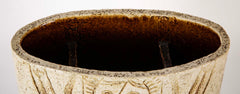Roger Capron Straight Sided Oval Ceramic Vase with Incised Cubist Figure