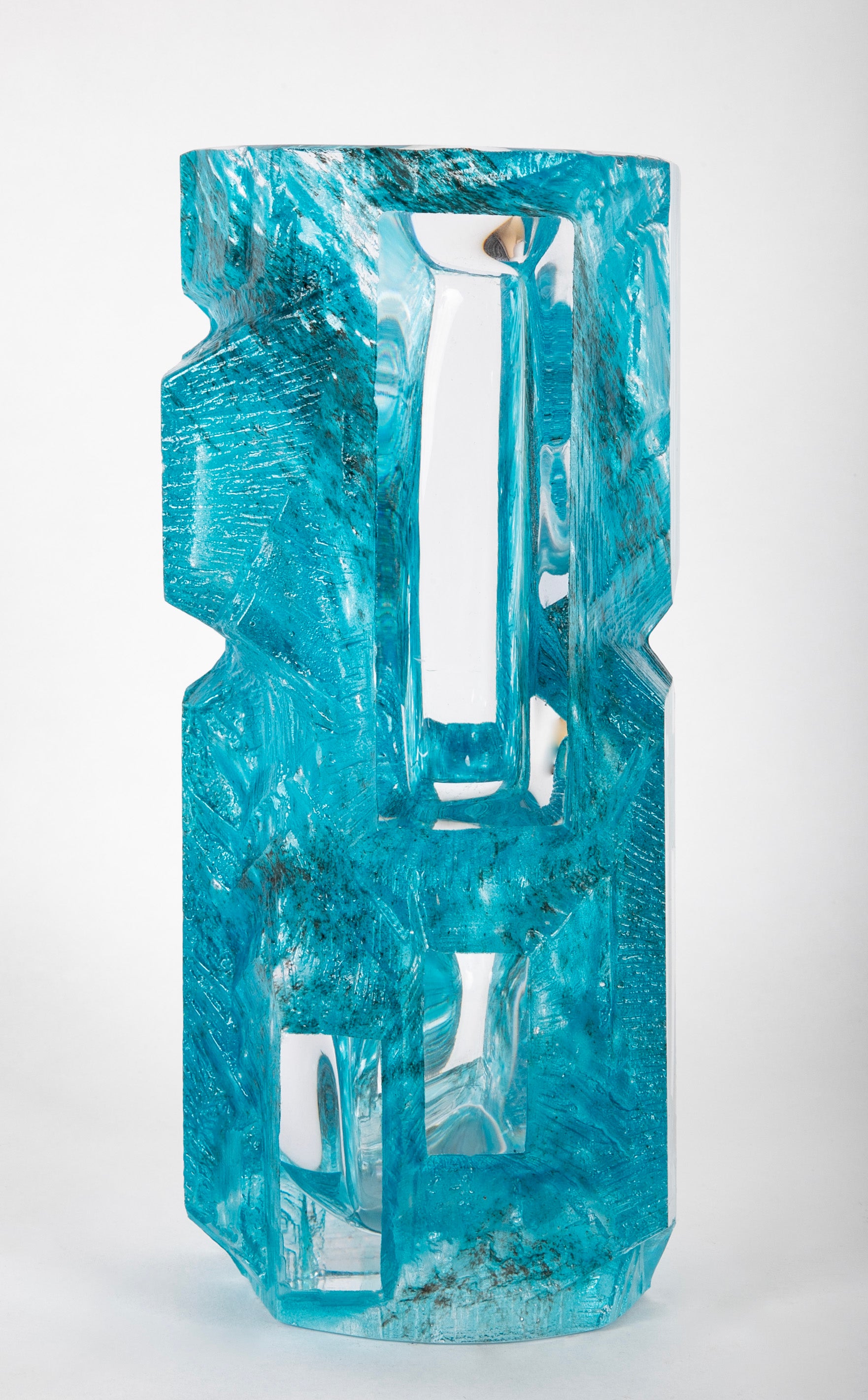 "Argos" Vase of Blue Ground with Clear Panels by Daum