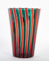 Gio Ponti for Venini "A Canne" Red and Green Glass Vase