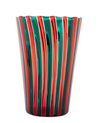 Gio Ponti for Venini Red and Green "A Canne" Glass Vase