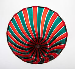 Gio Ponti for Venini "A Canne" Red and Green Glass Vase