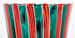 Gio Ponti for Venini "A Canne" Red and Green Glass Vase