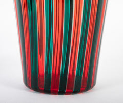 Gio Ponti for Venini "A Canne" Red and Green Glass Vase