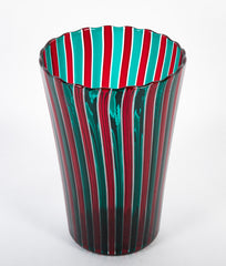 Gio Ponti for Venini Red and Green "A Canne" Glass Vase