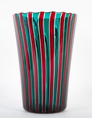 Gio Ponti for Venini Red and Green "A Canne" Glass Vase