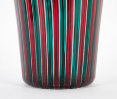 Gio Ponti for Venini Red and Green "A Canne" Glass Vase