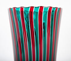 Gio Ponti for Venini Red and Green "A Canne" Glass Vase