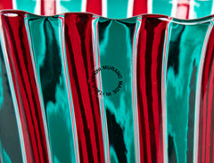 Gio Ponti for Venini Red and Green "A Canne" Glass Vase