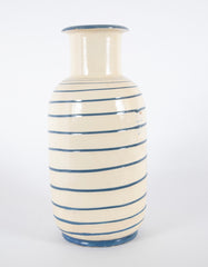 Earthenware Vase Having Blue on White Horizontal Lines