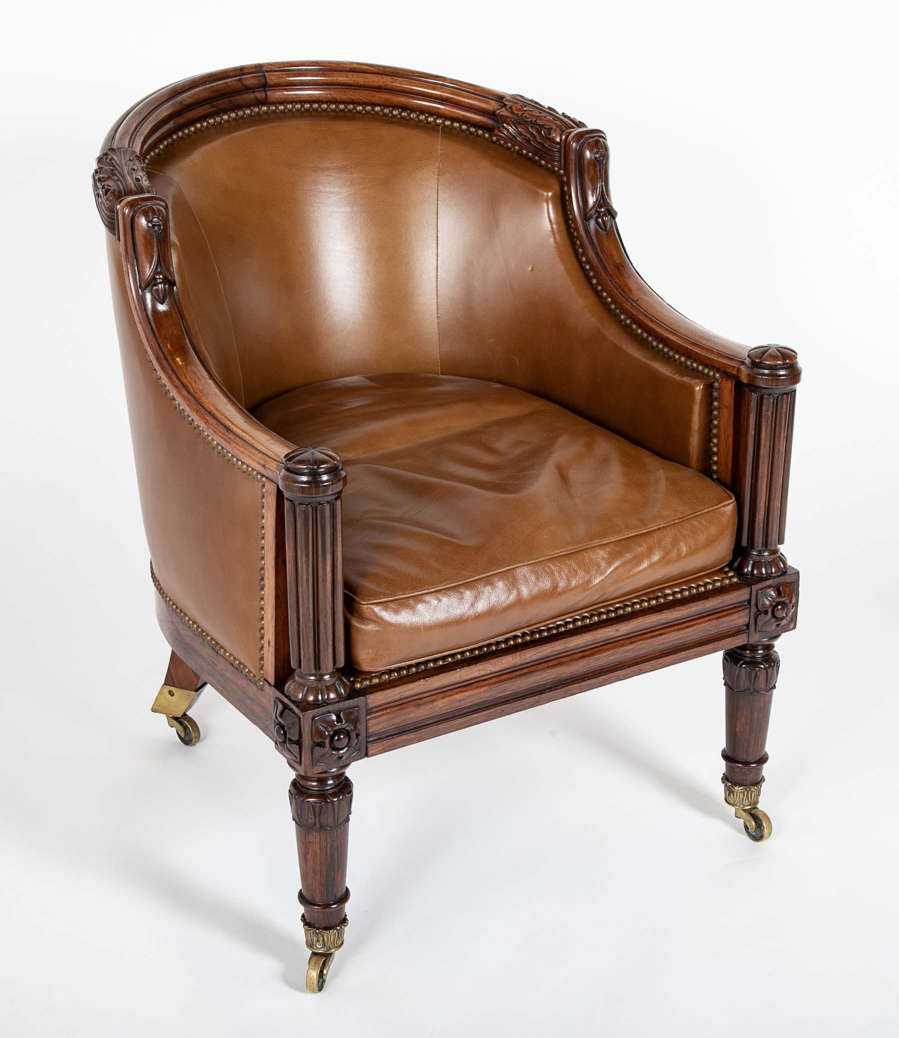 William IV Rosewood Library Chair Upholstered in Leather with Nailhead Trim