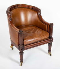William IV Rosewood Library Chair Upholstered in Leather with Nailhead Trim